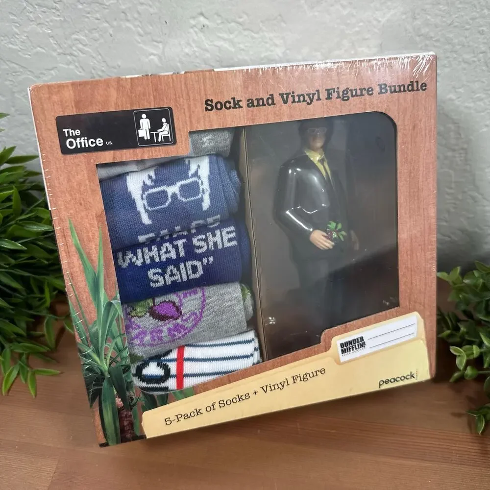 THE OFFICE Sock and Vinyl Figure Bundle Dwight Schrute‎ 5 Pack Socks Collectible